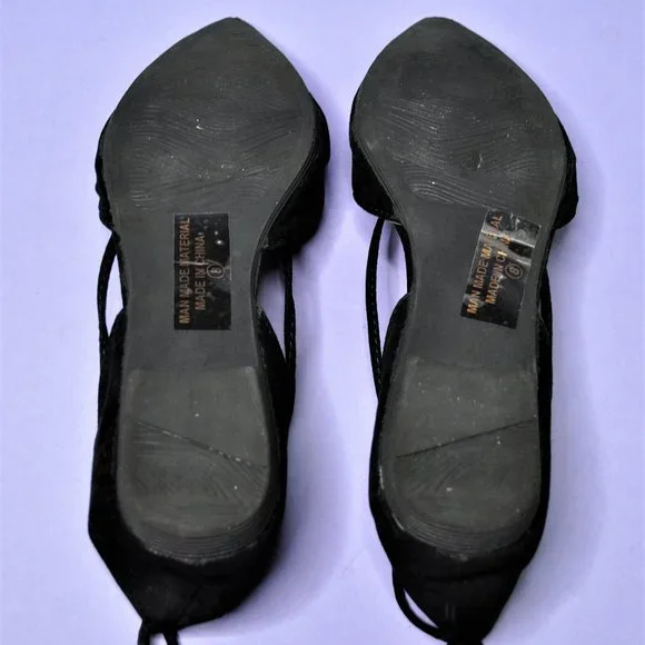 Black Suede Ballerina Flats - Long Ties! - Picture 4 of 7